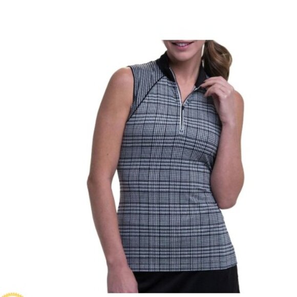 EP Pro Women Sleeveless Houndstooth Golf Polo- XXL Black - Picture 1 of 4